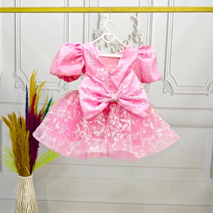 Kız Çocuk Pembe Çiçekli Parıltılı Kabarık Elbise