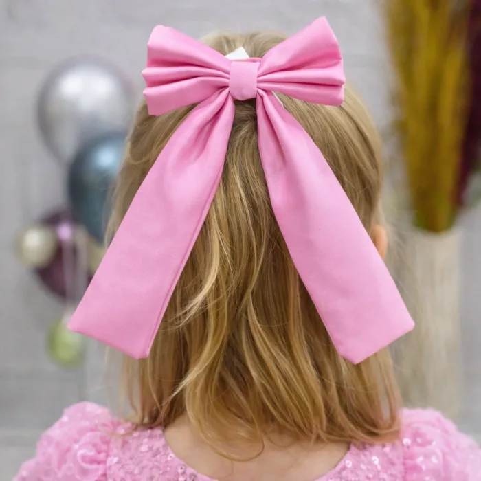 Kız Çocuk Pembe Gül Desenli Kısa Balon Kol Kabarık Elbise