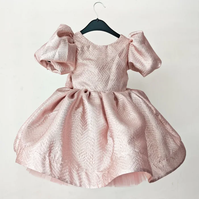 Pudra Saten Parıltılı Kabarık Elbise