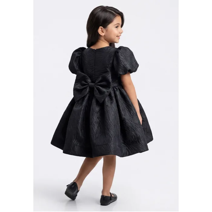 Kız Çocuk Siyah Parıltılı Uzun Kol Kabarık Elbise