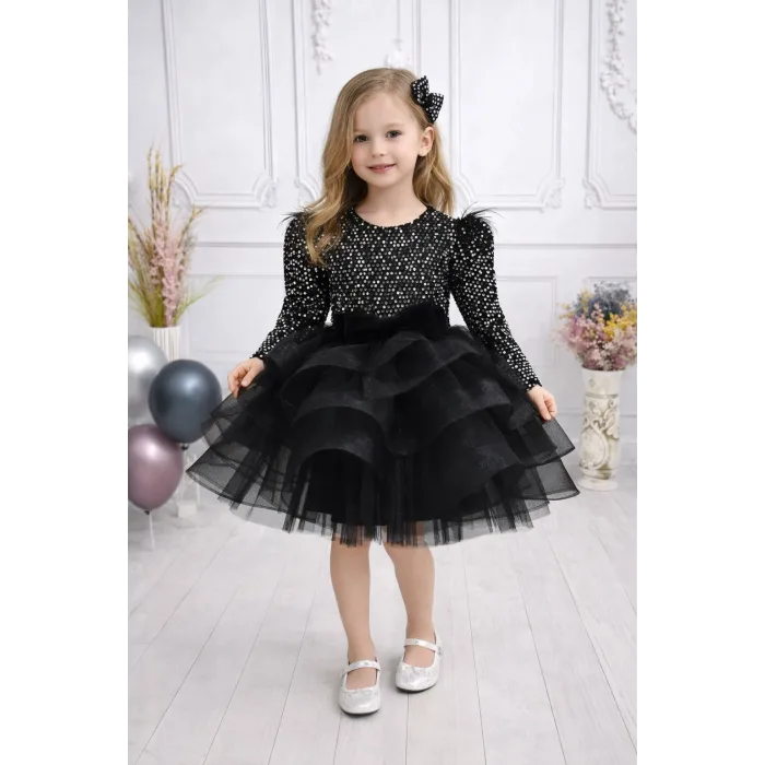 Kız Çocuk Siyah Payetli Kabarık Elbise
