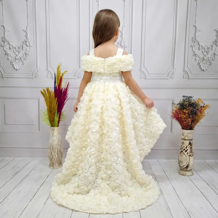 Krem Kuyruklu Madonna Yaka Elbise Abiye Elbise Gelinlik