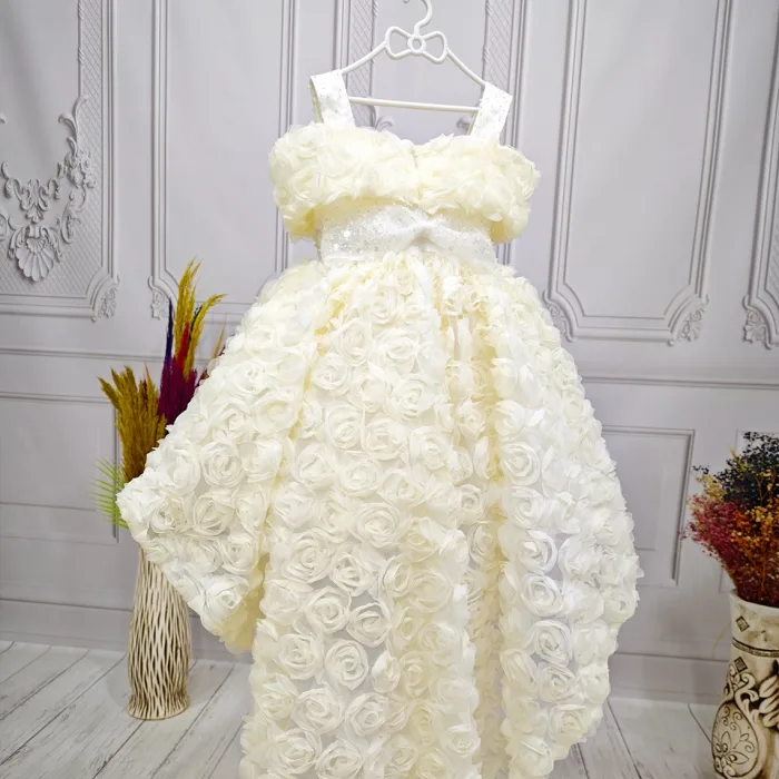 Krem Kuyruklu Madonna Yaka Elbise Abiye Elbise Gelinlik