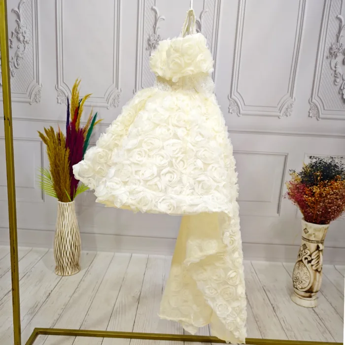 Krem Kuyruklu Madonna Yaka Elbise Abiye Elbise Gelinlik