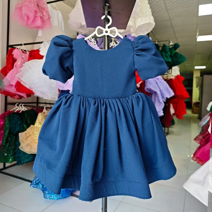 Lacivert Krep Kısa Kol Elbise Abiye Gelinlik