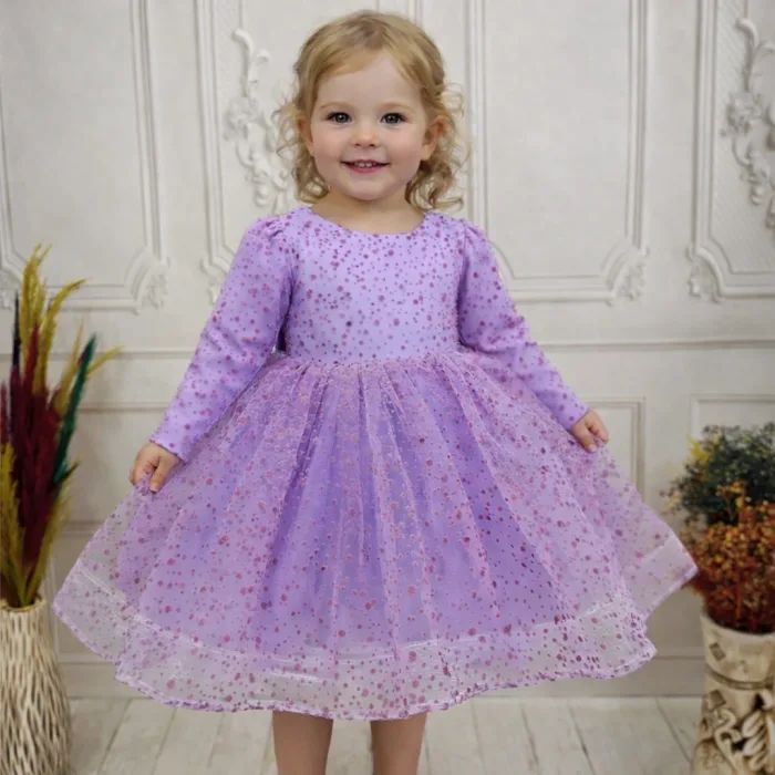 Lila Flok Kabarık Elbise Gelinlik Abiye