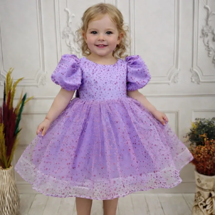 Lila Flok Kabarık Elbise Gelinlik Abiye