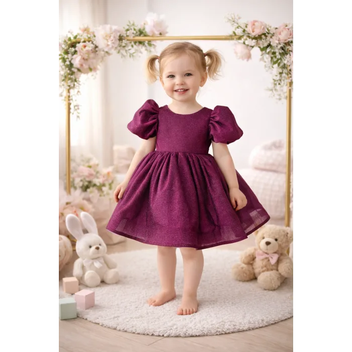 Mürdüm ParılıtılI Simli Kabarık Elbise