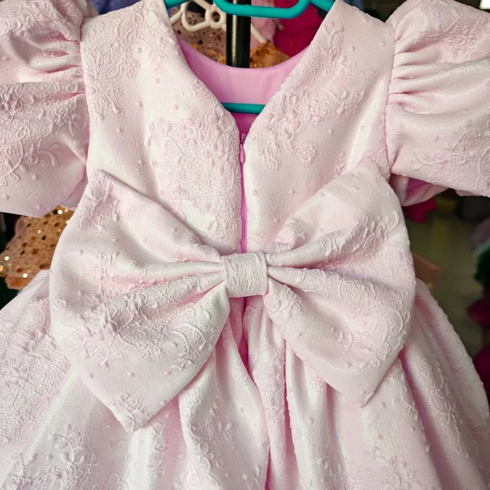 Pembe Jakar Kısa Kol Elbise Abiye Gelinlik