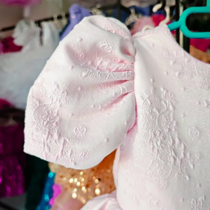 Pembe Jakar Kısa Kol Elbise Abiye Gelinlik