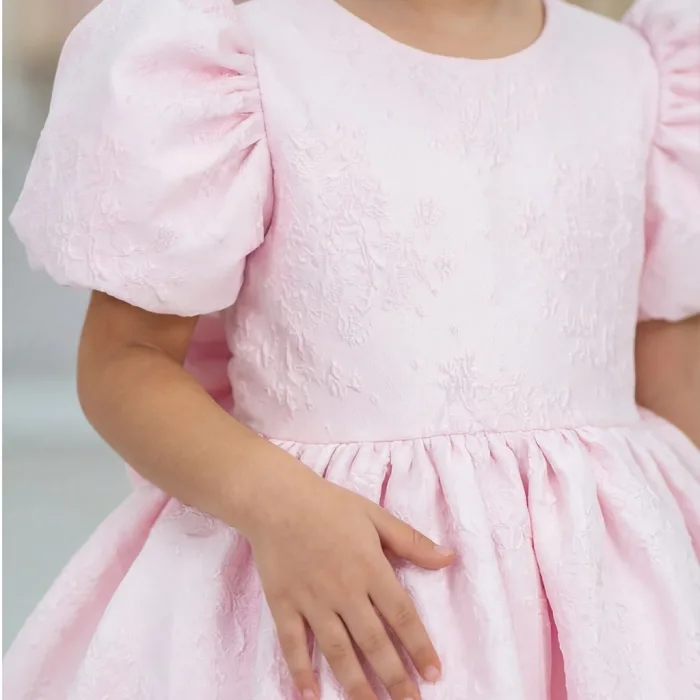 Pembe Jakar Kısa Kol Elbise Abiye Gelinlik