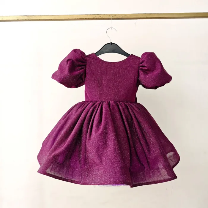 Mürdüm Flok Kabarık Elbise