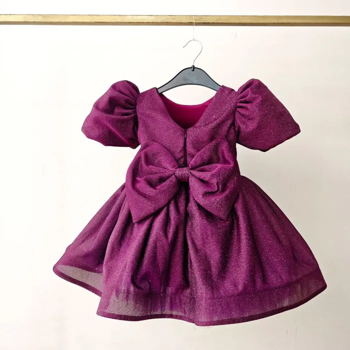 Mürdüm Flok Kabarık Elbise