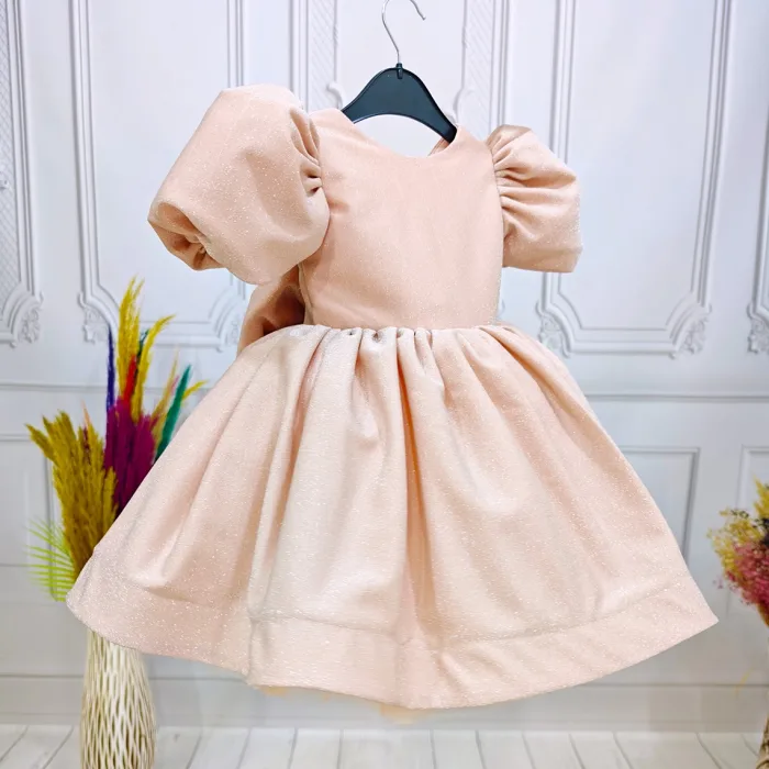 Pudra Parıltılı Sim Dökmez Parıltılı Kabarık Elbise Abiye Gelinlik