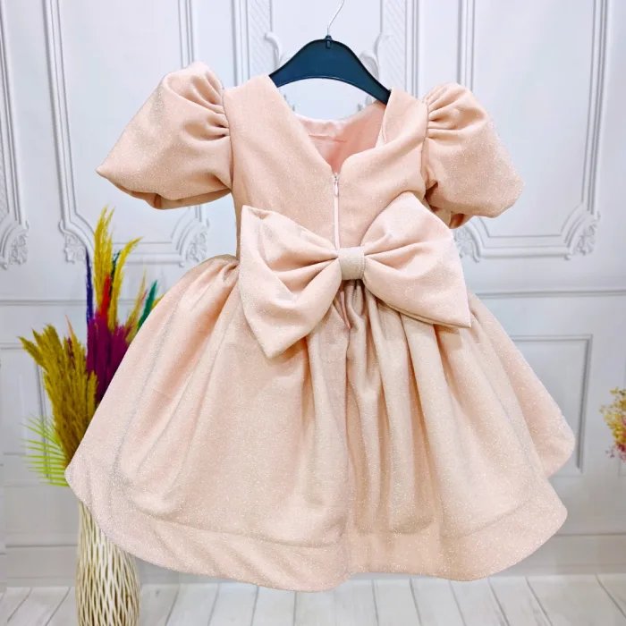 Pudra Parıltılı Sim Dökmez Parıltılı Kabarık Elbise Abiye Gelinlik