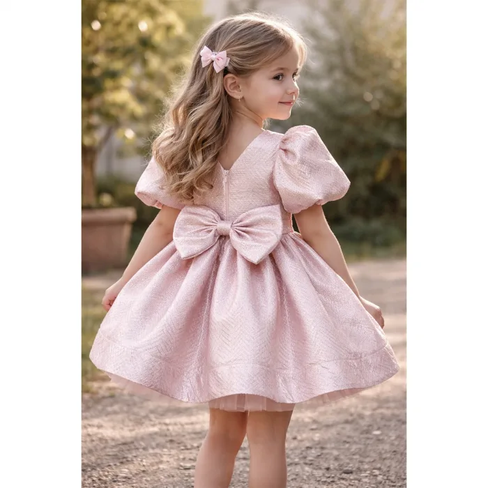 Pudra Saten Parıltılı Kabarık Elbise