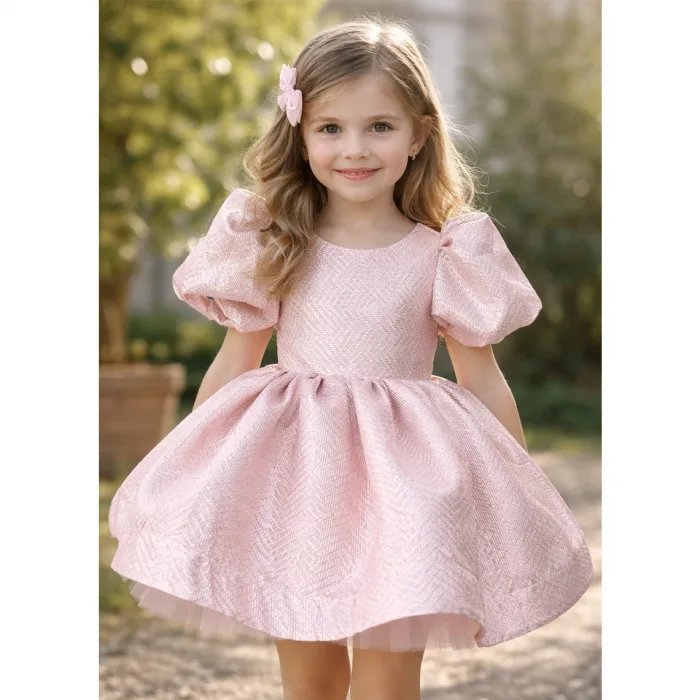 Pudra Saten Parıltılı Kabarık Elbise