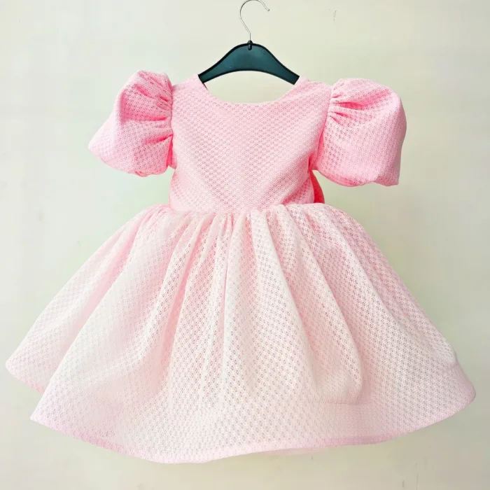 Pembe Flok Kabarık Elbise