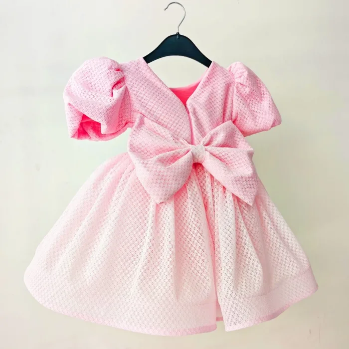 Pembe Flok Kabarık Elbise