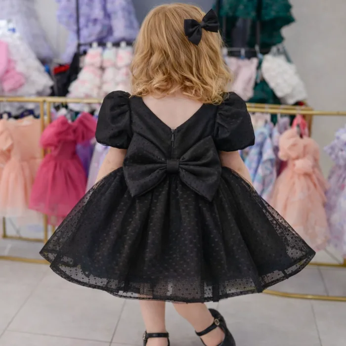 Siyah Flok Kabarık Elbise