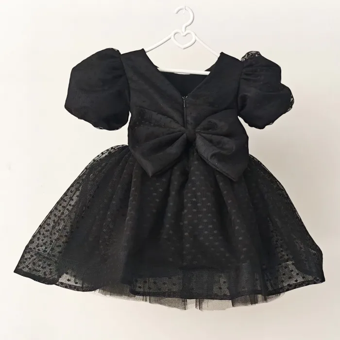 Siyah Flok Kabarık Elbise