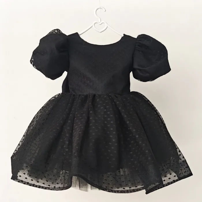 Siyah Flok Kabarık Elbise