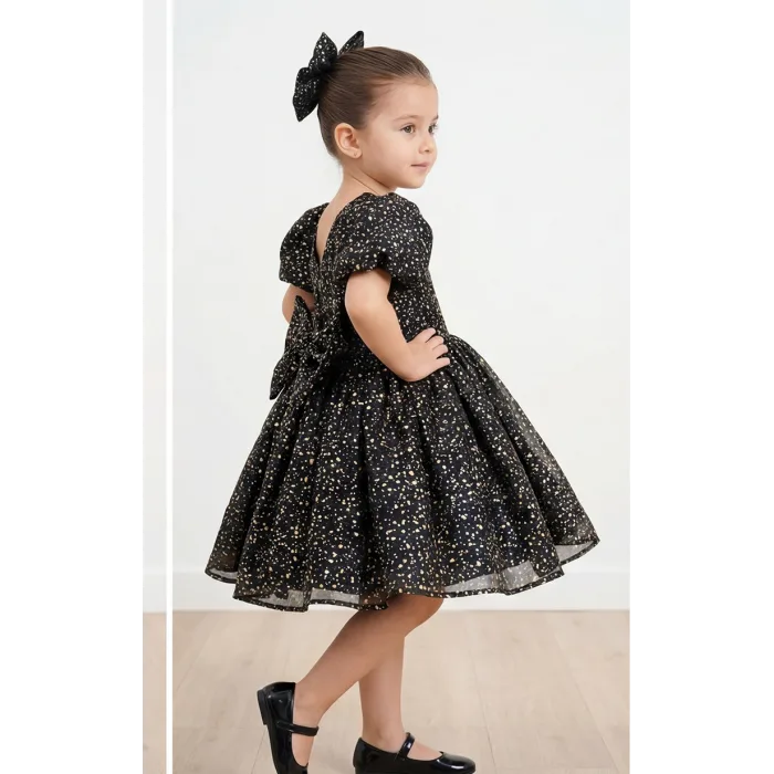 Siyah Gold Noktalı Parıltılı Kabarık Elbise