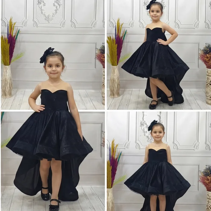 Siyah Kuyruklu Kadife Parıltılı Kabarık Elbise Abiye Gelinlik