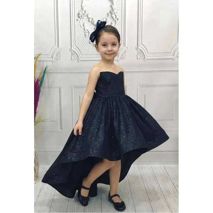 Siyah Kuyruklu Kadife Parıltılı Kabarık Elbise Abiye Gelinlik