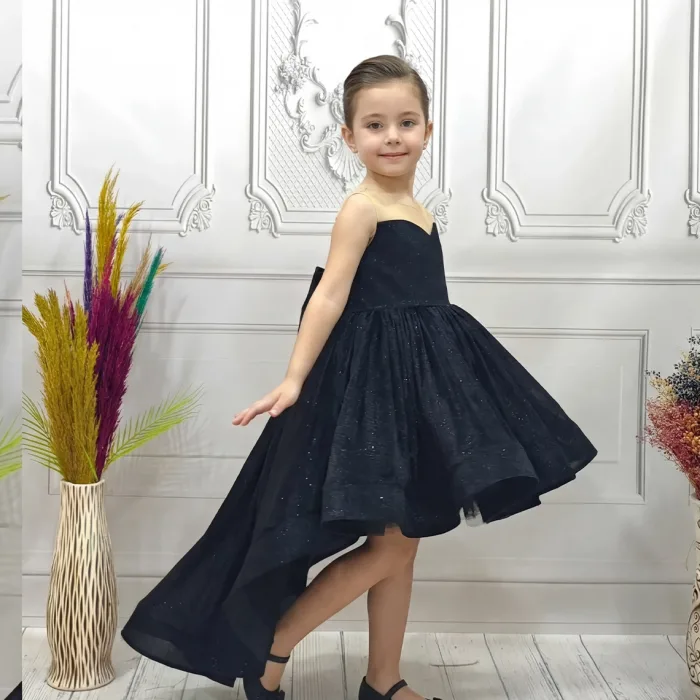 Siyah Kuyruklu Kadife Parıltılı Kabarık Elbise Abiye Gelinlik