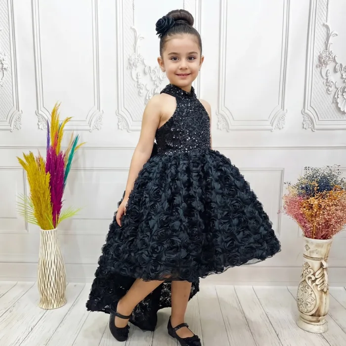 Siyah Kuyruklu Taşlı Boncuklu + .çıkarabilir kuyruk set Kabarık Elbise Abiye Gelinlik