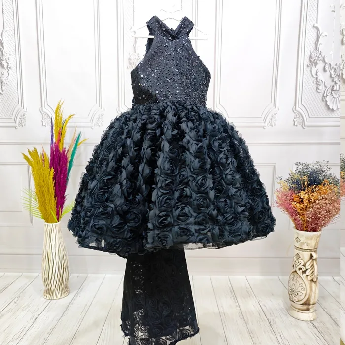 Siyah Kuyruklu Taşlı Boncuklu + .çıkarabilir kuyruk set Kabarık Elbise Abiye Gelinlik