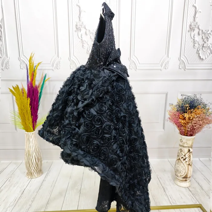 Siyah Kuyruklu Taşlı Boncuklu + .çıkarabilir kuyruk set Kabarık Elbise Abiye Gelinlik