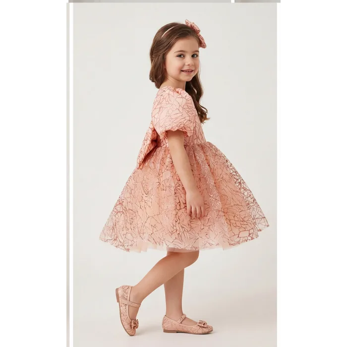 Somon Yavru Ağzı Dalgalı Parıltılı Kabarık Elbise