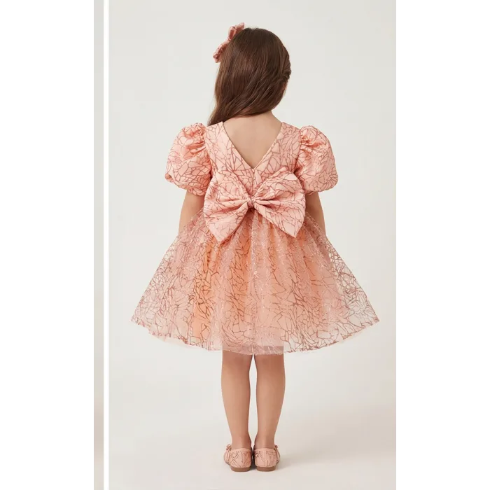 Somon Yavru Ağzı Dalgalı Parıltılı Kabarık Elbise