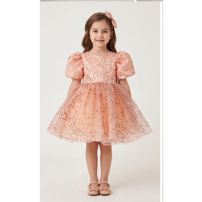 Somon Yavru Ağzı Dalgalı Parıltılı Kabarık Elbise