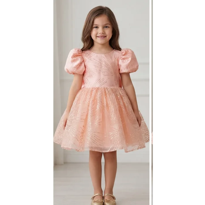 Somon Yavru Ağzı Parıltılı Kabarık Elbise