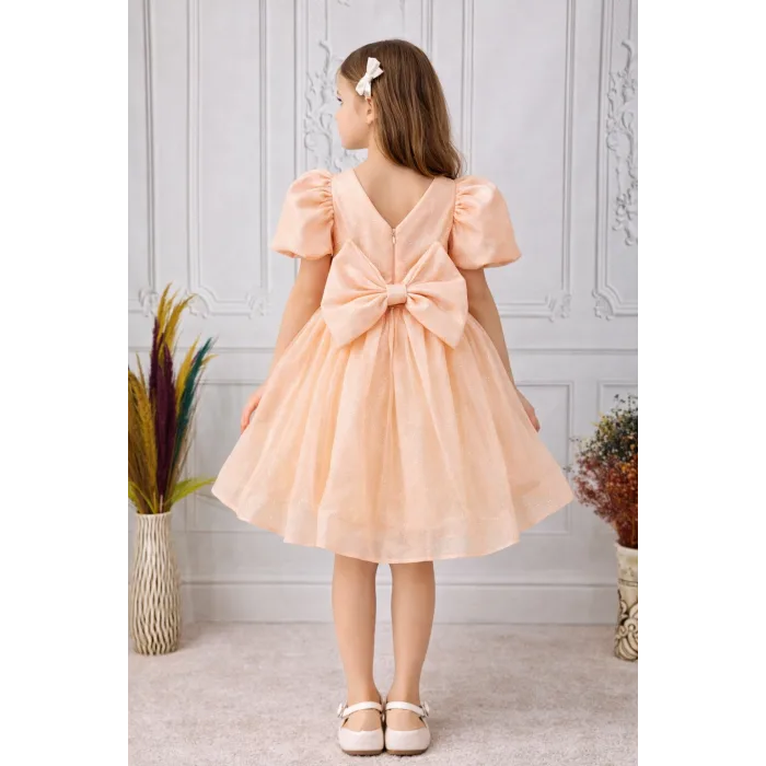 Somonı Parıltılı Simli Kısa Kol Kabarık Elbise Gelinlik Abiye