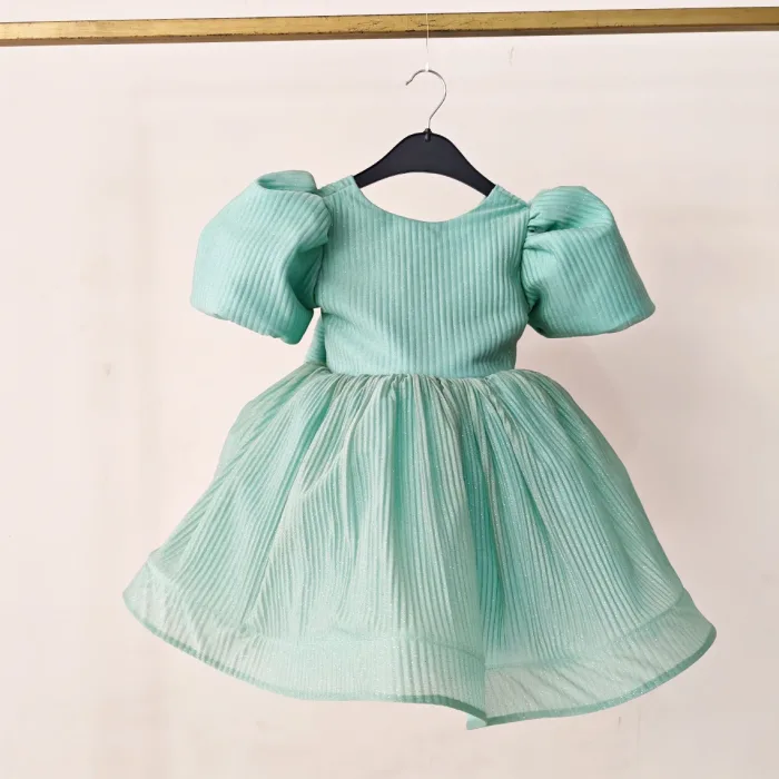 Su Yeşili Parıltılı siml Dökmez Kabarık Parıltılı Elbise