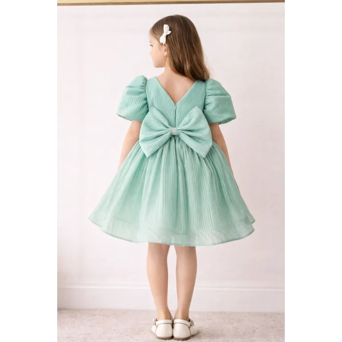 Küf  Yeşili Parıltılı siml Dökmez Kabarık Parıltılı Elbise