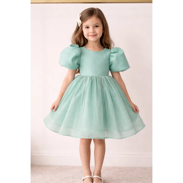 Küf  Yeşili Parıltılı siml Dökmez Kabarık Parıltılı Elbise