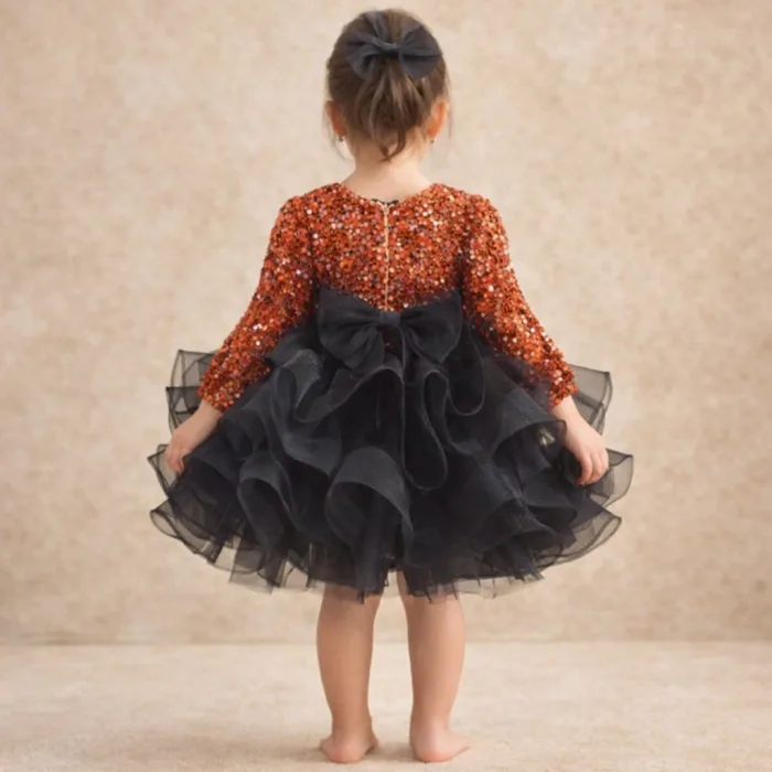 Tarçın Payetli Kadife Ekstra Kabarık Önden Üçgen Dekolteli Elbise