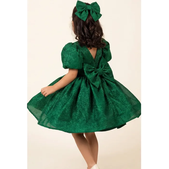 Zümrüt yeşili Parıltılı Kabarık Elbise