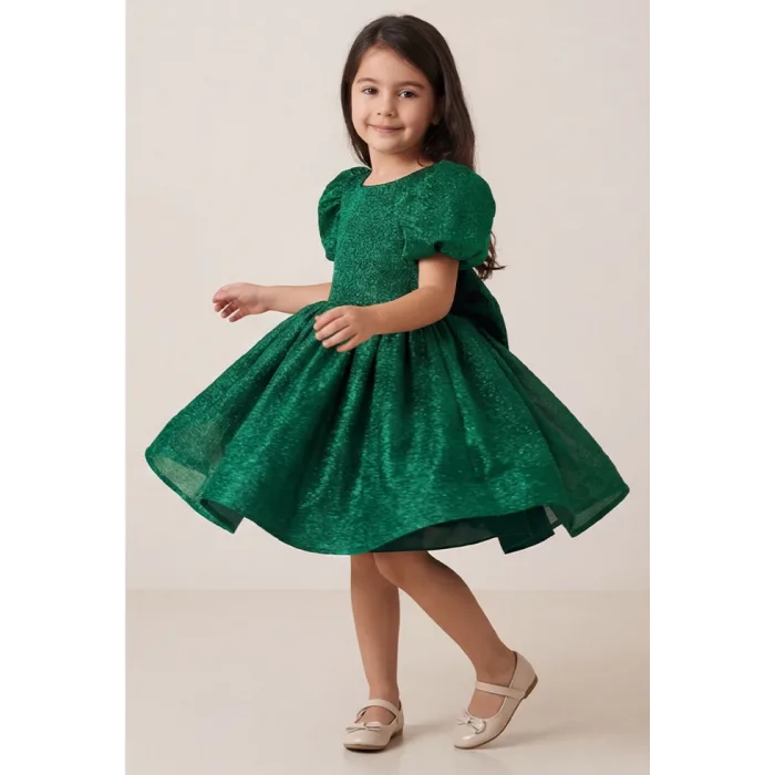 Zümrüt yeşili Parıltılı Kabarık Elbise