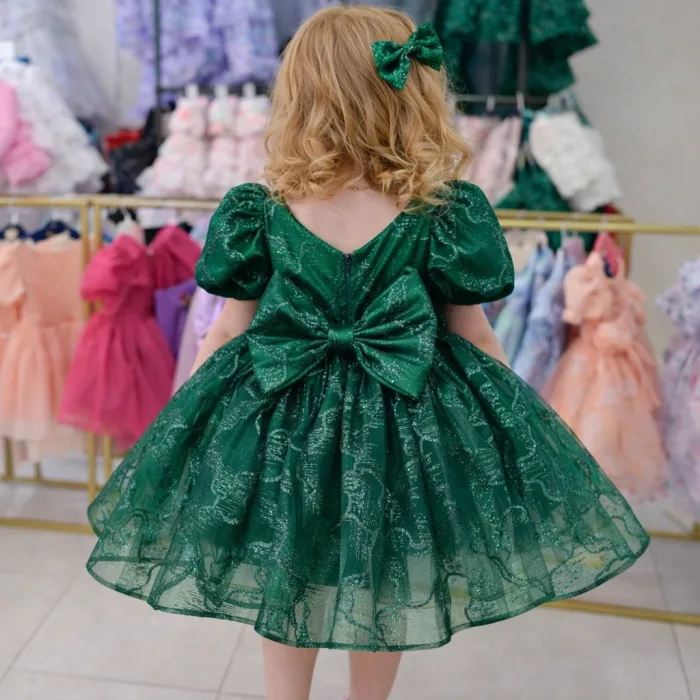 Zümrüt yeşili Parıltılı Kısa Kol Kabarık Abiye Elbise Gelinlik