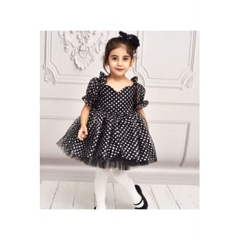 Kız Çocuk Siyah Parıltı Tül Kabarık Elbise