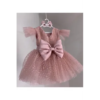 Kız Çocuk Pudra Komple Alt Üst Kabarık Elbise