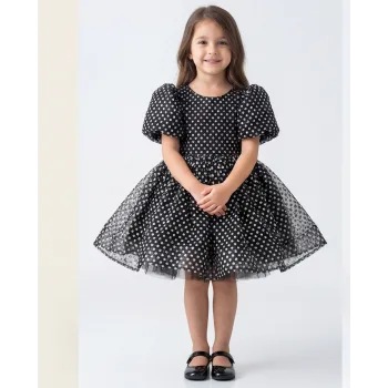 Siyah Beyaz Noktalı Parıltılı Kabarık Elbise (SİM DÖKER)