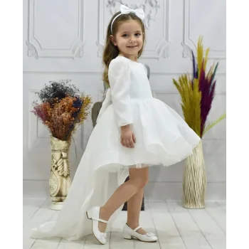 Kız Çocuk Beyaz Kuyruklu Kabarık Elbise