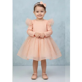 Somon Tütülü Yavru ağzı Parıltılı Kabarık Uzun Kol Elbise Gelinlik Abiye